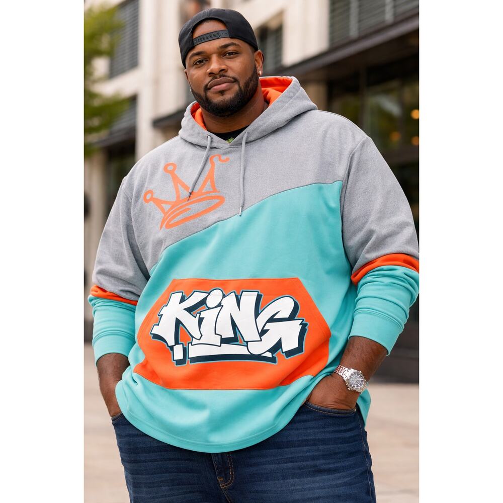 Sacred Crown Mens 3X Hoodie Gray Orange Pullover Big Tall Sweatshirt